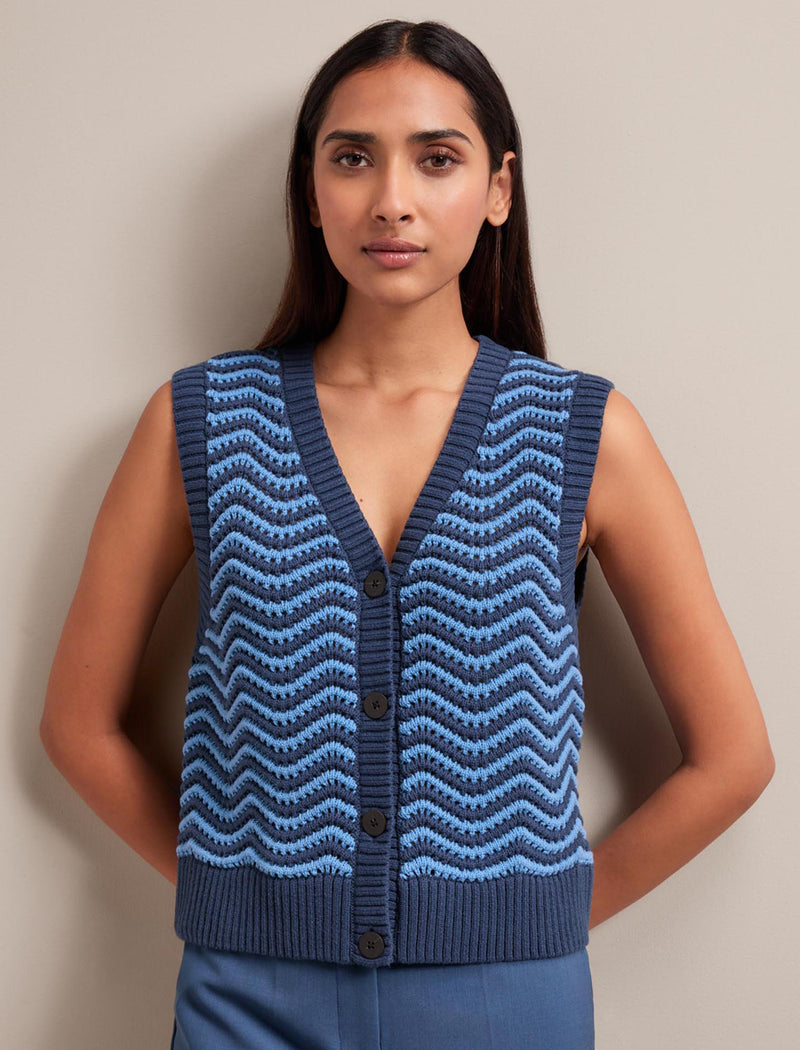 Edie Cotton Waistcoat - Denim Blue Pale Blue Stripe