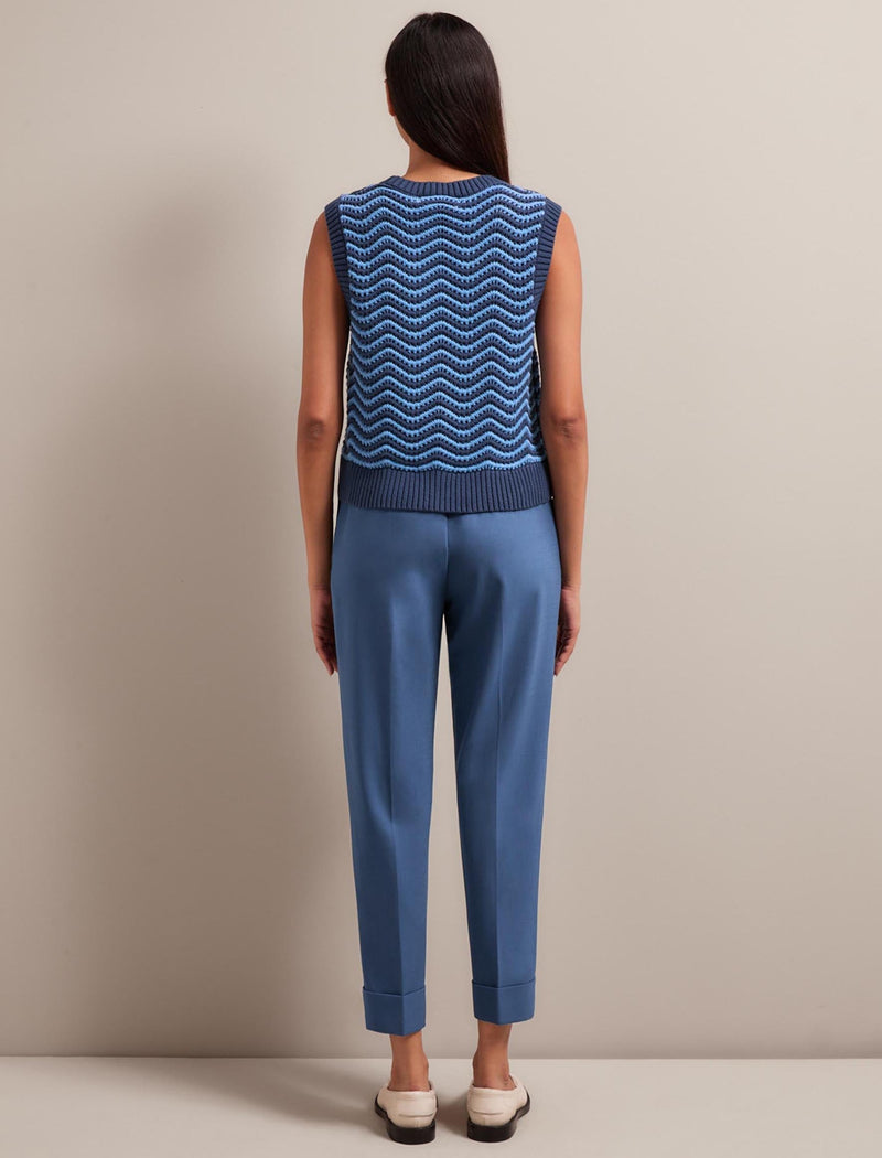 Edie Cotton Waistcoat - Denim Blue Pale Blue Stripe