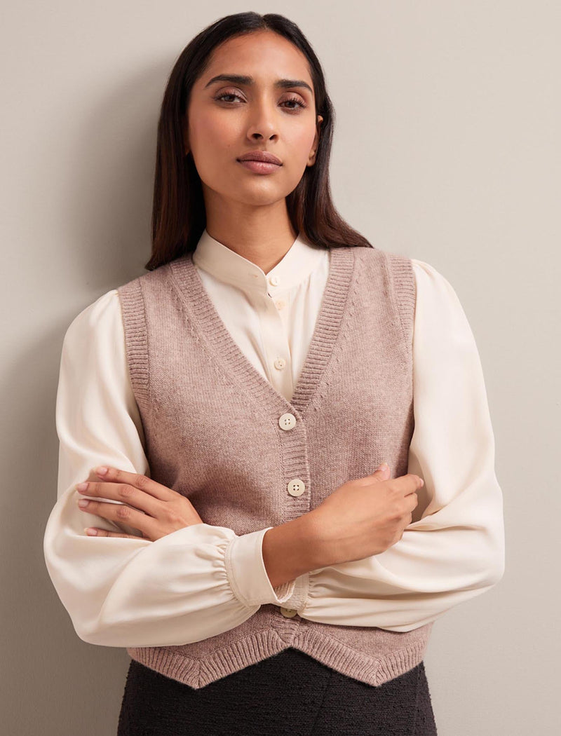 Wesley Cashmere Blend V Neck Waistcoat - Taupe