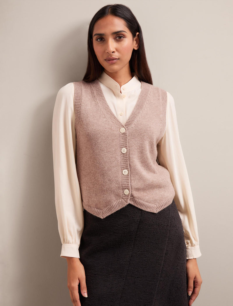 Wesley Cashmere Blend V Neck Waistcoat - Taupe