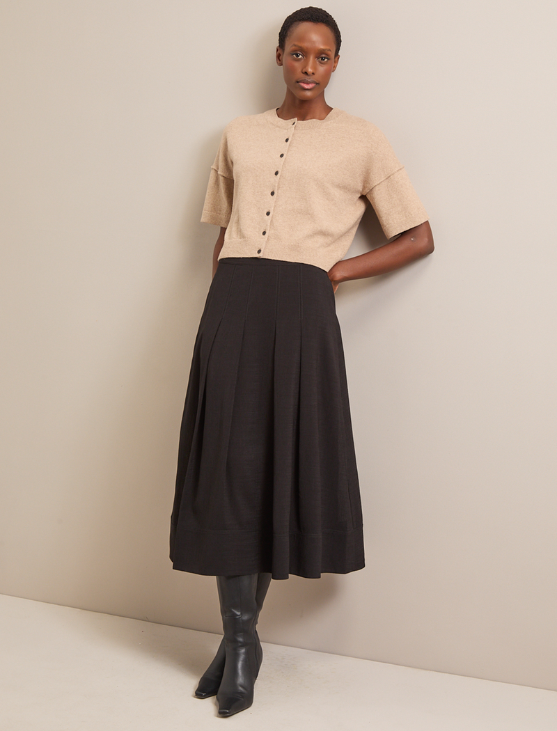 Sophia Techni Voile Pleated Maxi Skirt - Black