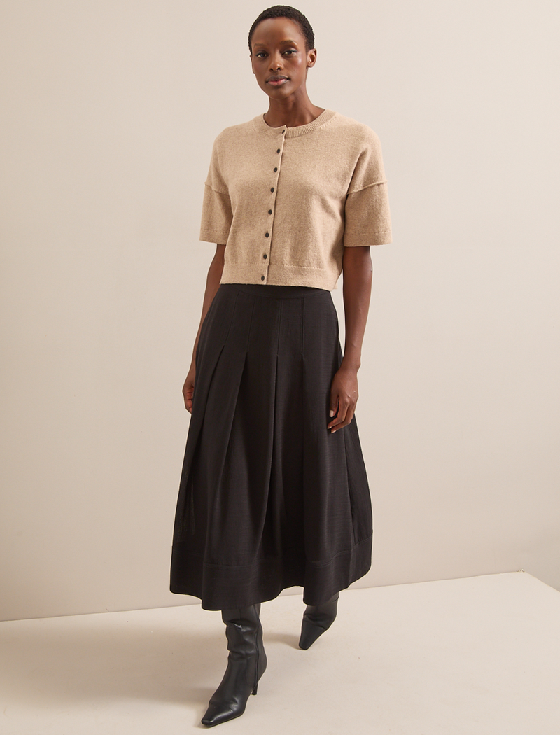 Sophia Techni Voile Pleated Maxi Skirt - Black