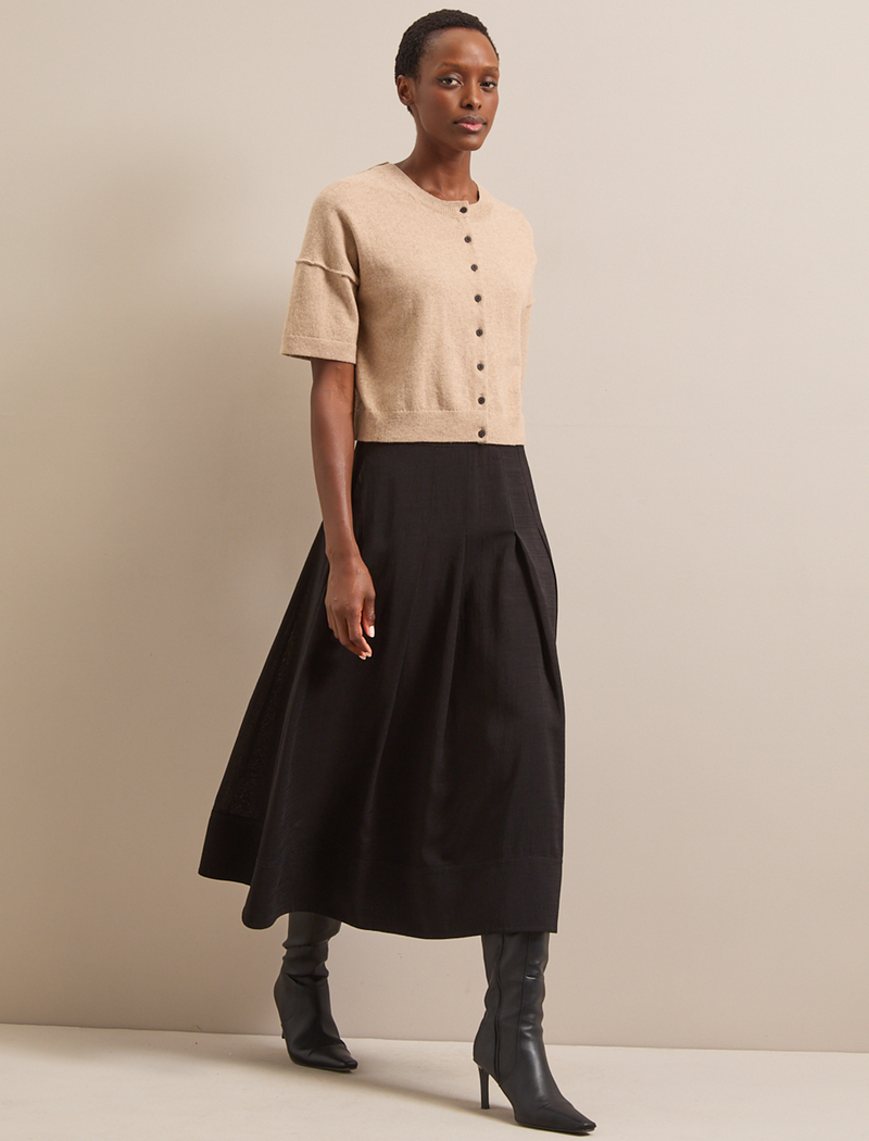 Sophia Techni Voile Pleated Maxi Skirt - Black