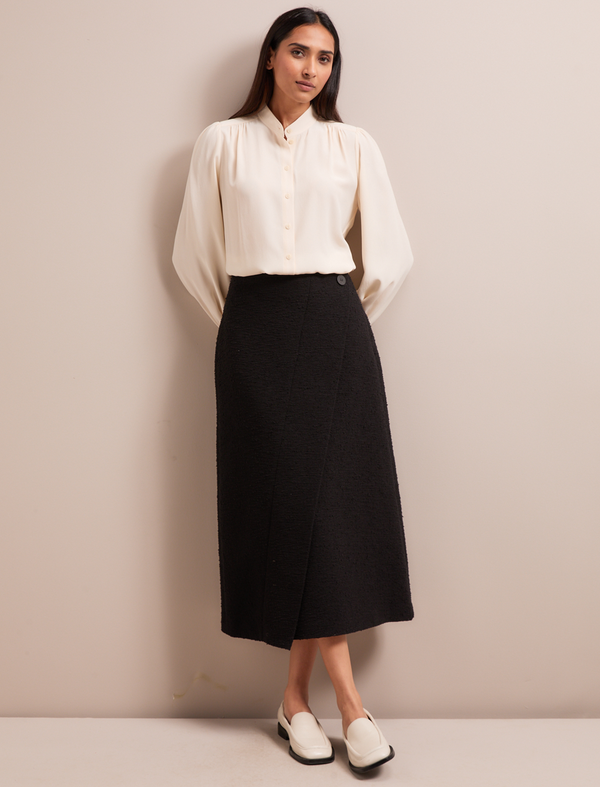 Layla Boucle Tweed Maxi Skirt - Black