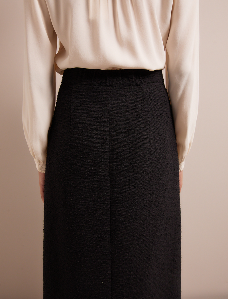 Layla Boucle Tweed Maxi Skirt - Black