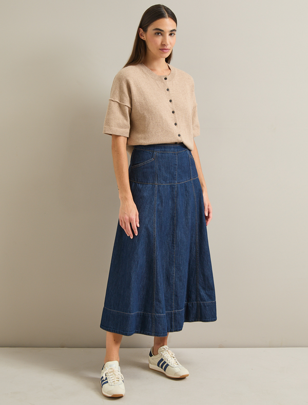 Fiona Denim Midi Skirt - Dark Blue