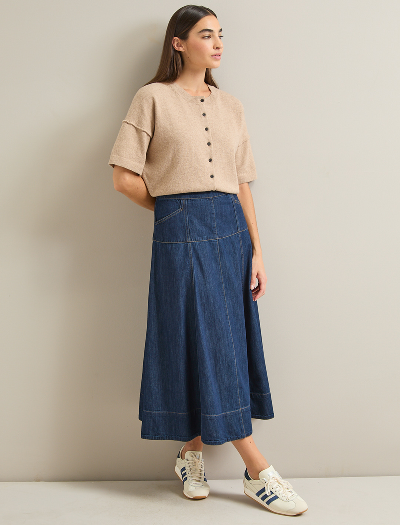 Fiona Denim Midi Skirt - Dark Blue