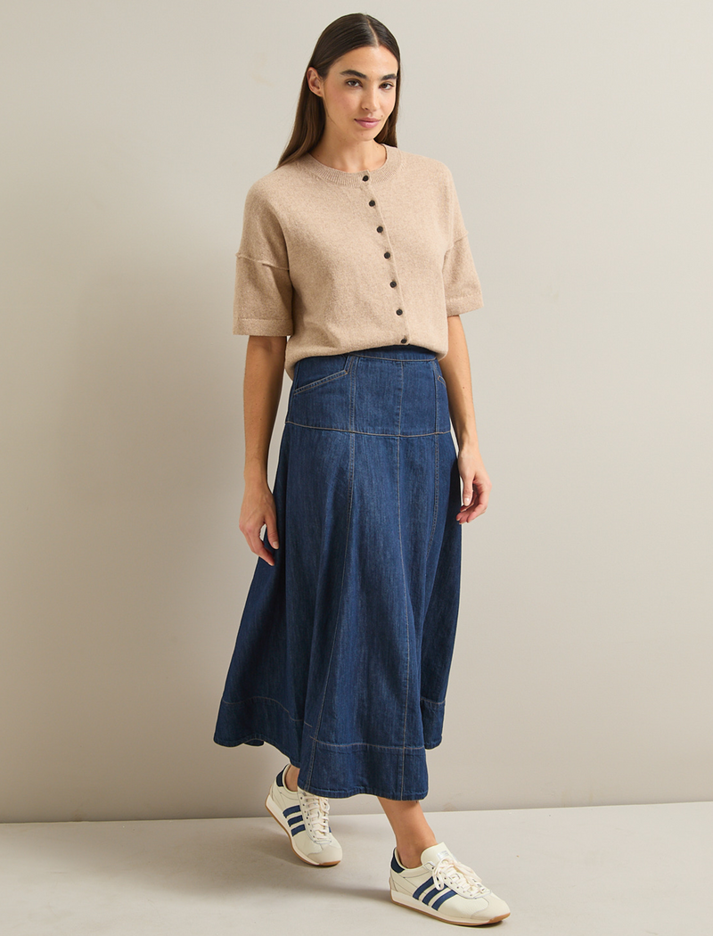 Fiona Denim Midi Skirt - Dark Blue