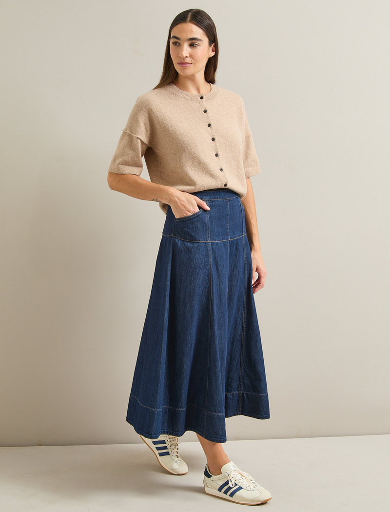 Fiona Denim Midi Skirt - Dark Blue