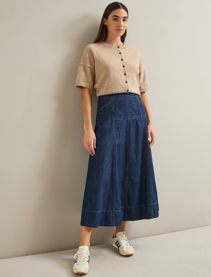 Fiona Denim Midi Skirt - Dark Blue