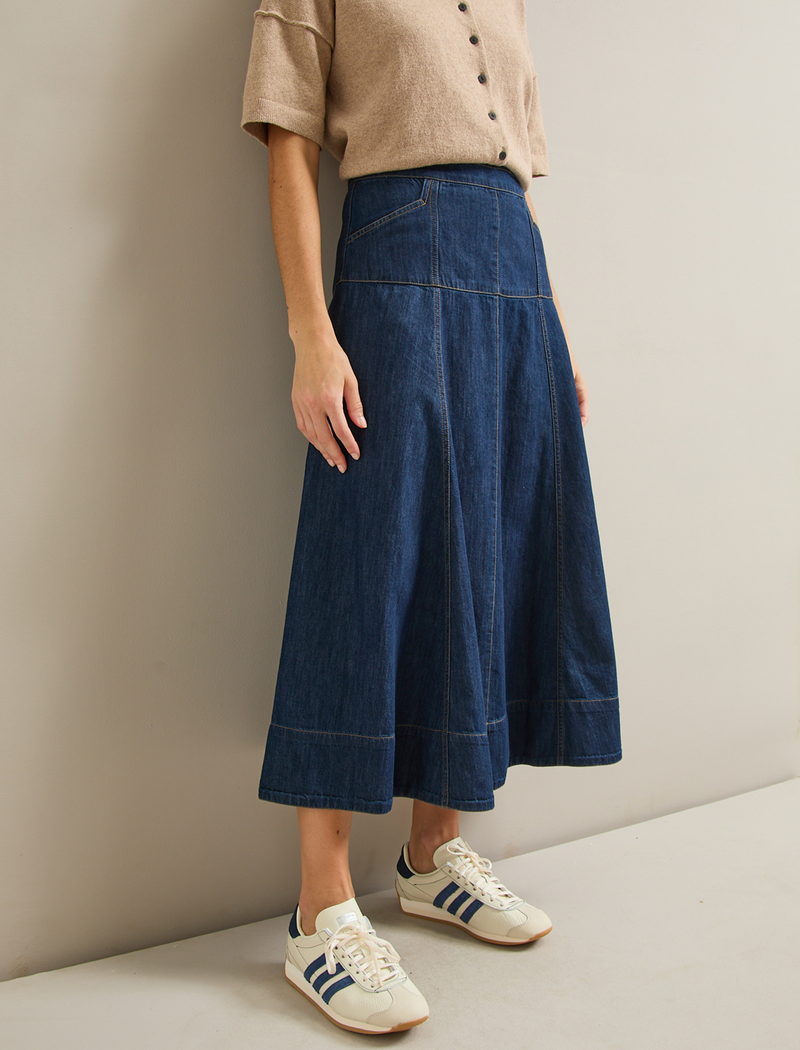 Fiona Denim Midi Skirt - Dark Blue