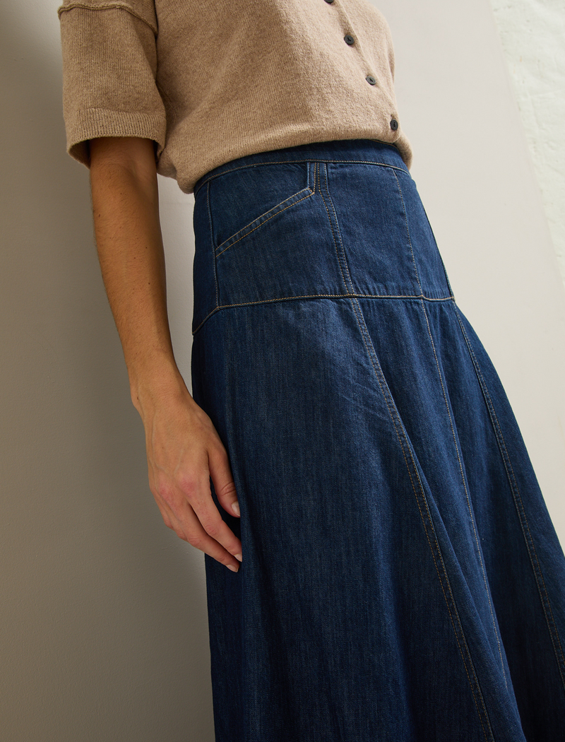 Fiona Denim Midi Skirt - Dark Blue