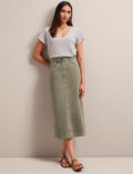 Shona Cotton Twill Midi Skirt - Khaki