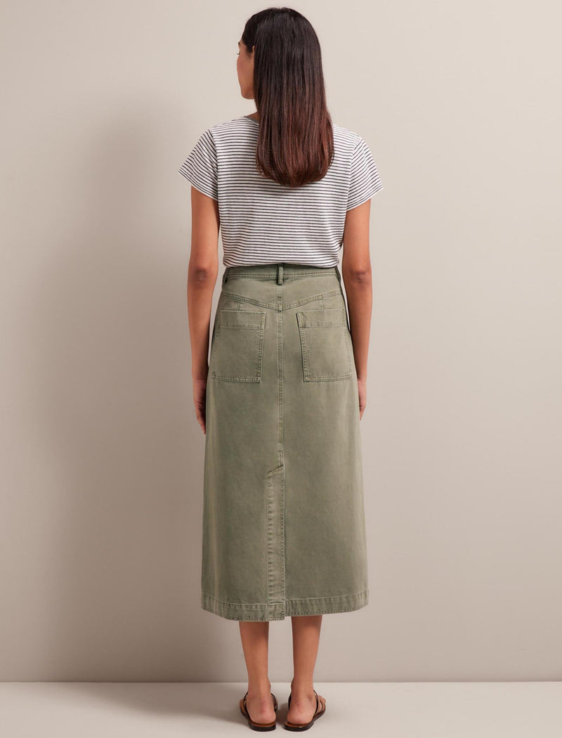 Shona Cotton Twill Midi Skirt - Khaki