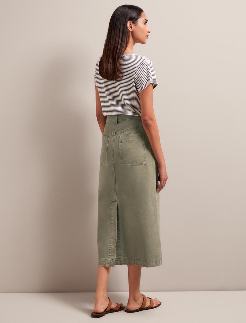 Shona Cotton Twill Midi Skirt - Khaki