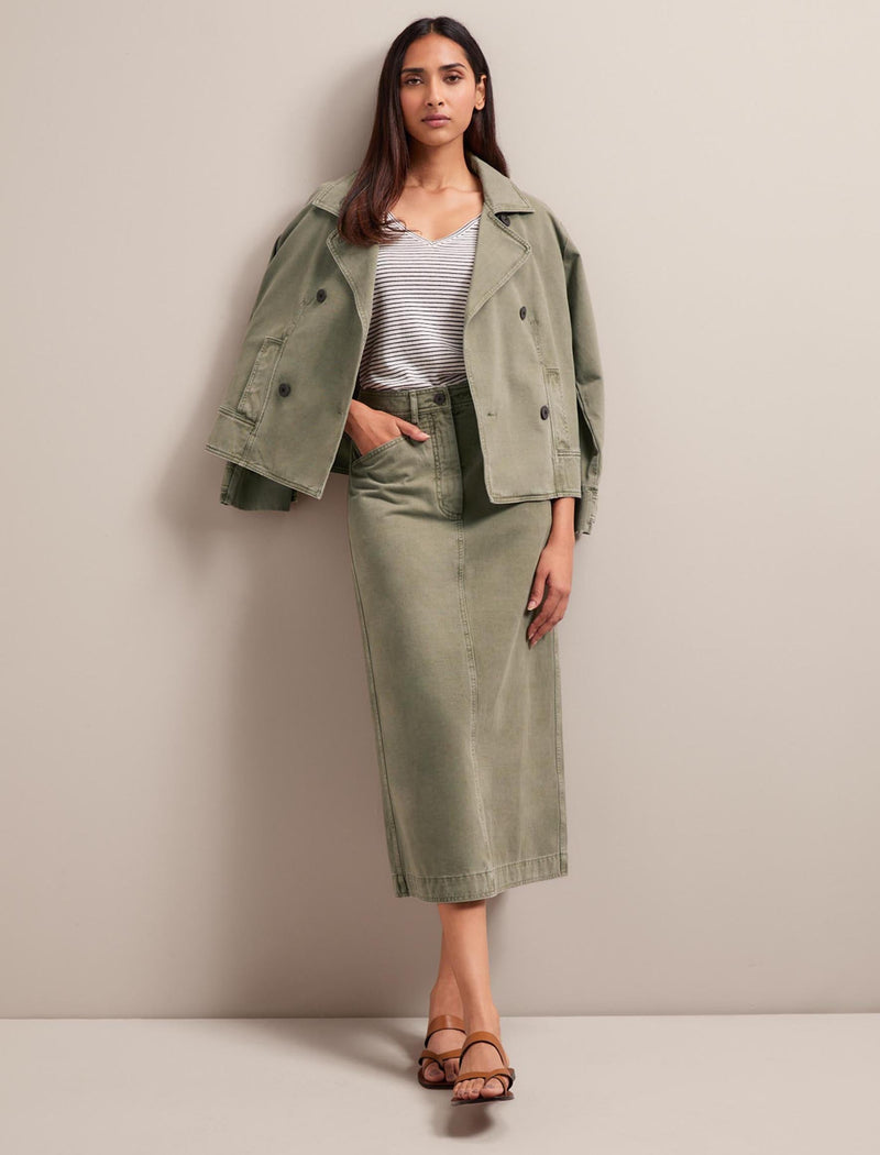 Shona Cotton Twill Midi Skirt - Khaki