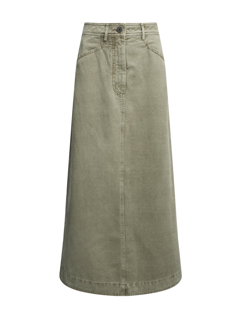 Shona Cotton Twill Midi Skirt - Khaki