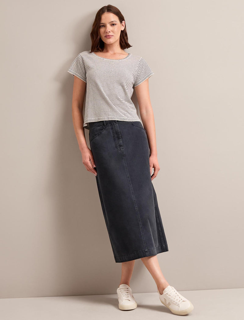 Shona Cotton Twill Midi Skirt - Navy