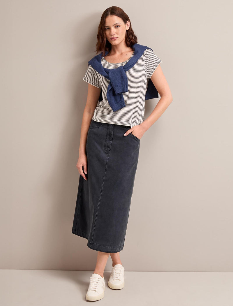 Shona Cotton Twill Midi Skirt - Navy