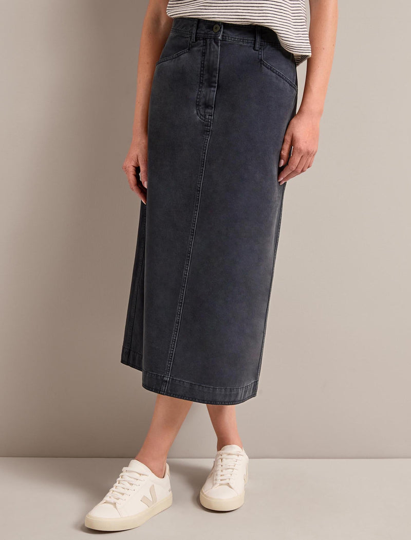 Shona Cotton Twill Midi Skirt - Navy