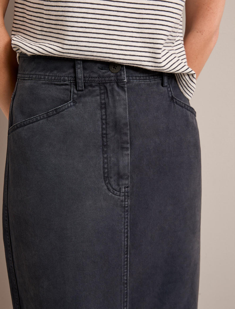 Shona Cotton Twill Midi Skirt - Navy