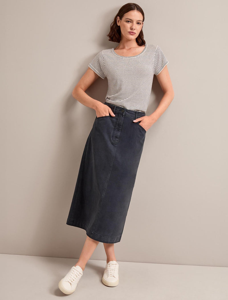 Shona Cotton Twill Midi Skirt - Navy