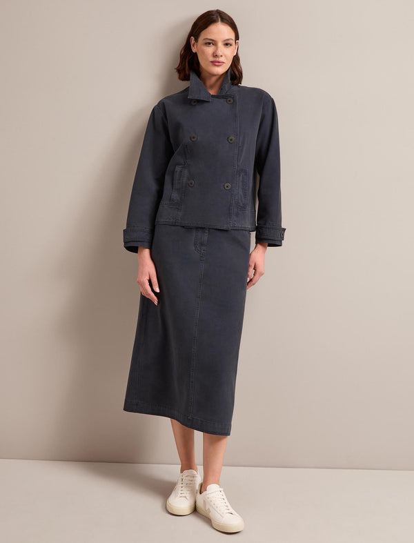 Shona Cotton Twill Midi Skirt - Navy