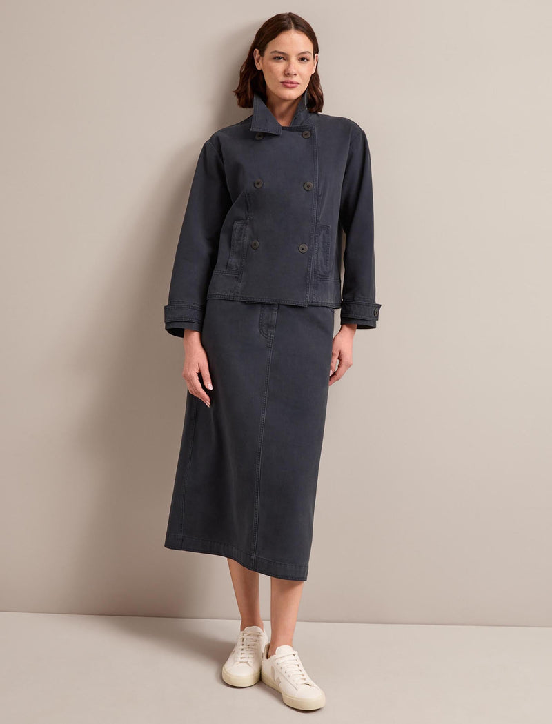 Shona Cotton Twill Midi Skirt - Navy