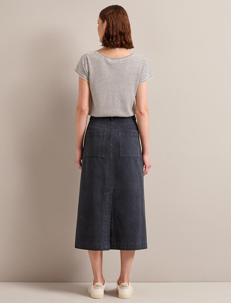 Shona Cotton Twill Midi Skirt - Navy