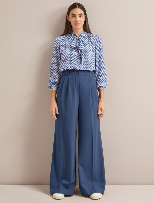 Margot New Wool Wide Leg Trouser - Slate Blue