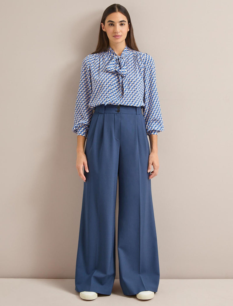 Margot New Wool Wide Leg Trouser - Slate Blue