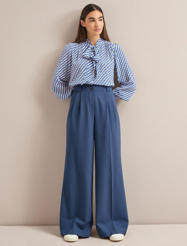 Margot New Wool Wide Leg Trouser - Slate Blue