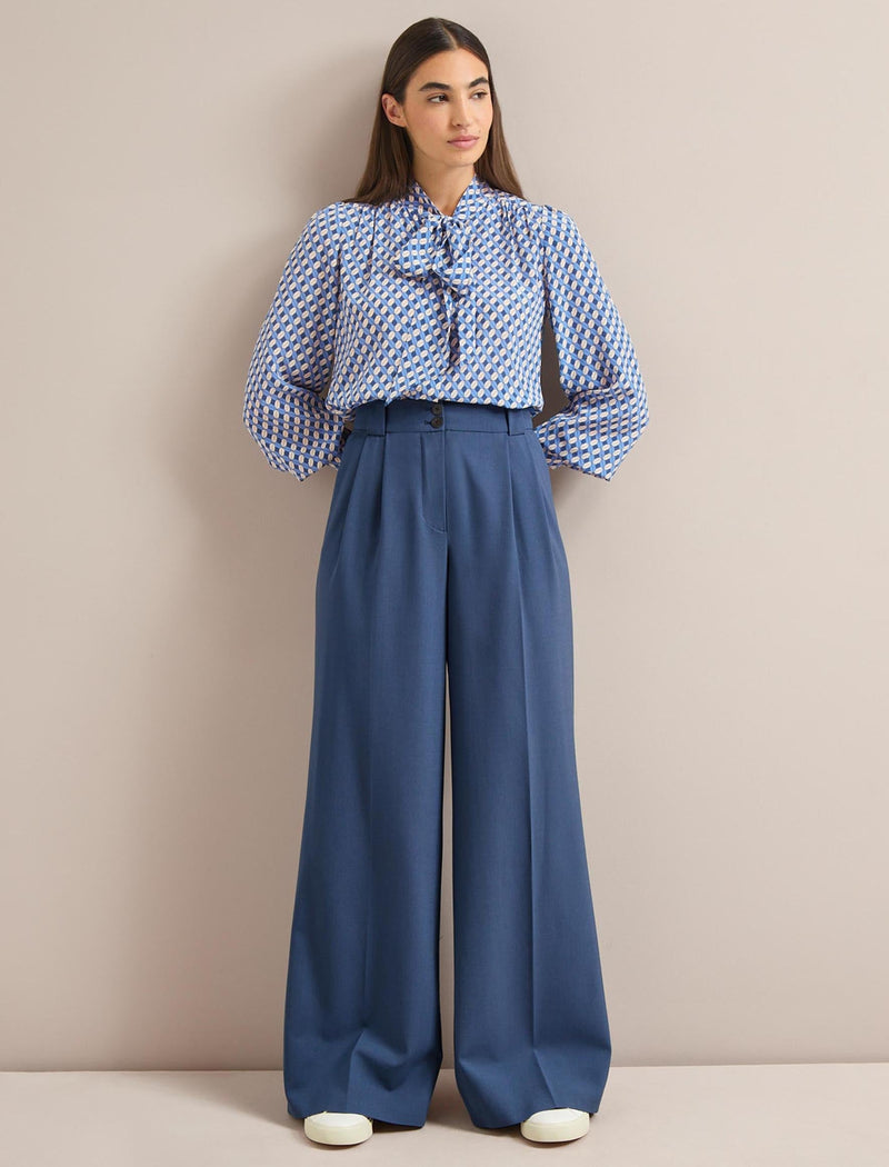 Margot New Wool Wide Leg Trouser - Slate Blue