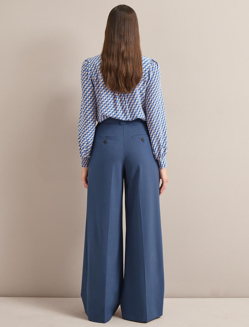 Margot New Wool Wide Leg Trouser - Slate Blue