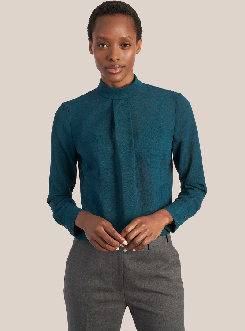 Riley Techni Voile Blouse - Petrol Blue