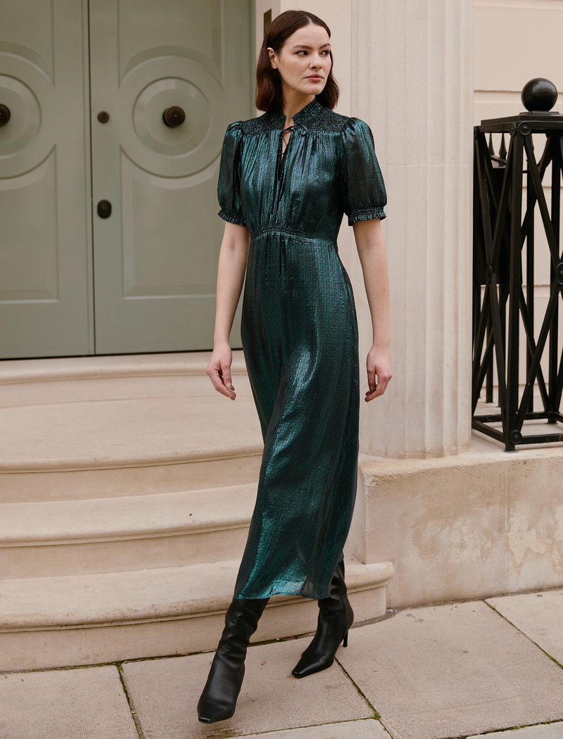 Irina Silk Blend Bias Cut Maxi Dress - Dark Green