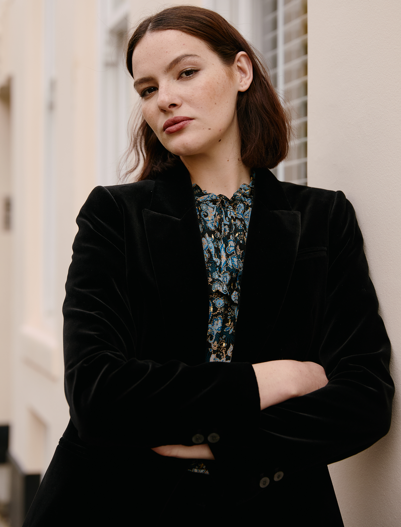 Viola Lurex Fil Coupé Blouse - Navy Paisley Print