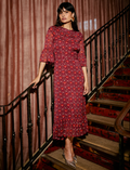 Isabella Fil Coupé Maxi Dress - Rust Burgundy Carnation Print