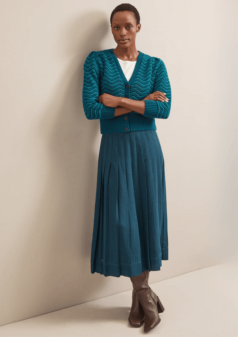 Chloe Cotton Cardigan - Petrol Blue Pale Petrol Blue Stripe