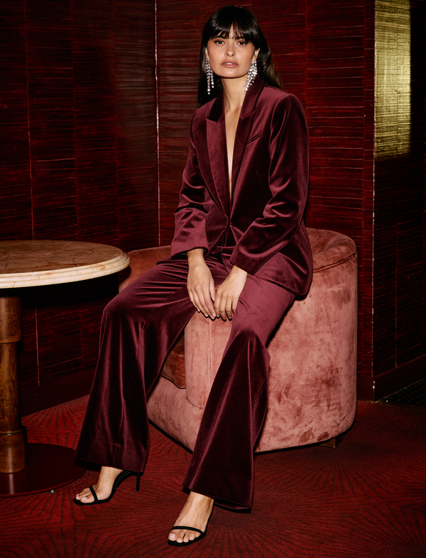 Taylor Velvet Wide Leg Trouser - Burgundy