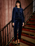 Juno Cropped Velvet Jacket - Navy