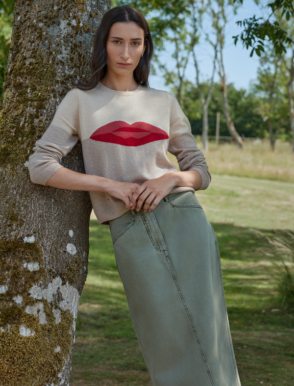 Shona Cotton Twill Midi Skirt - Khaki