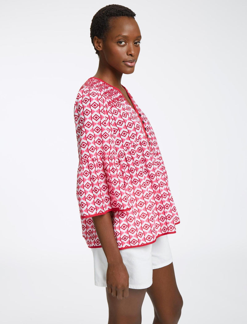 Hester Cotton Blouse - Pink Diamond Geo Print