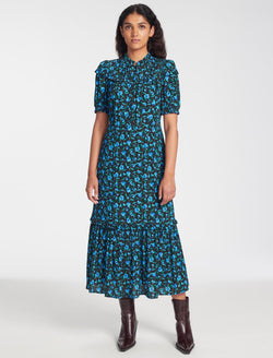 Hermione Maxi Dress - Black Blue Deco Floral Print