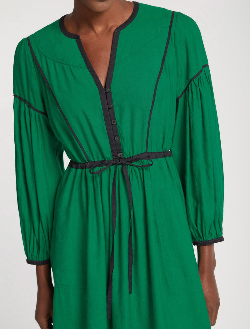 Salone Linen Blend Maxi Dress - Emerald Green Black