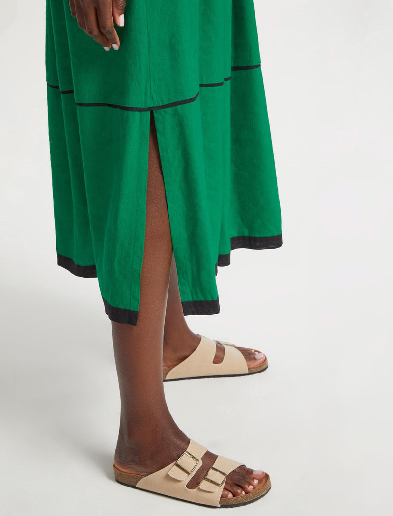 Salone Linen Blend Maxi Dress - Emerald Green Black