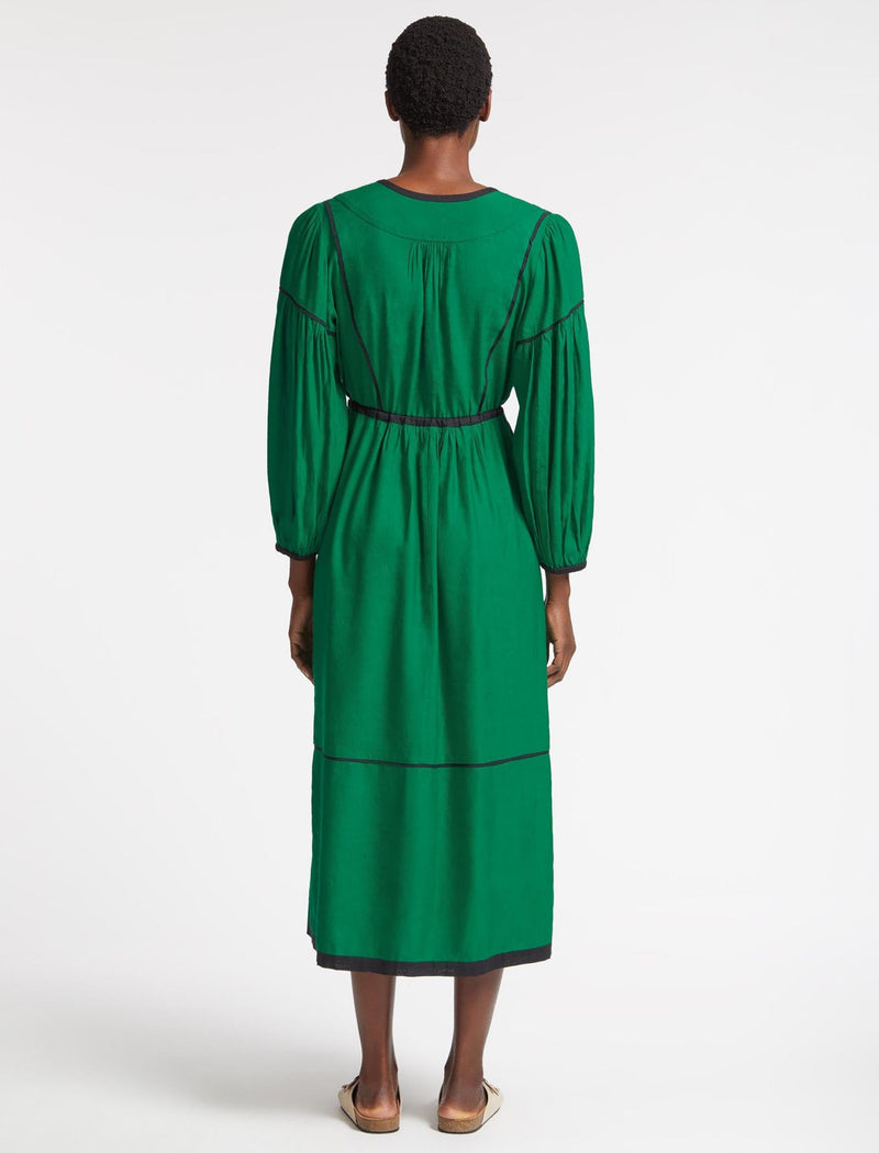 Salone Linen Blend Maxi Dress - Emerald Green Black