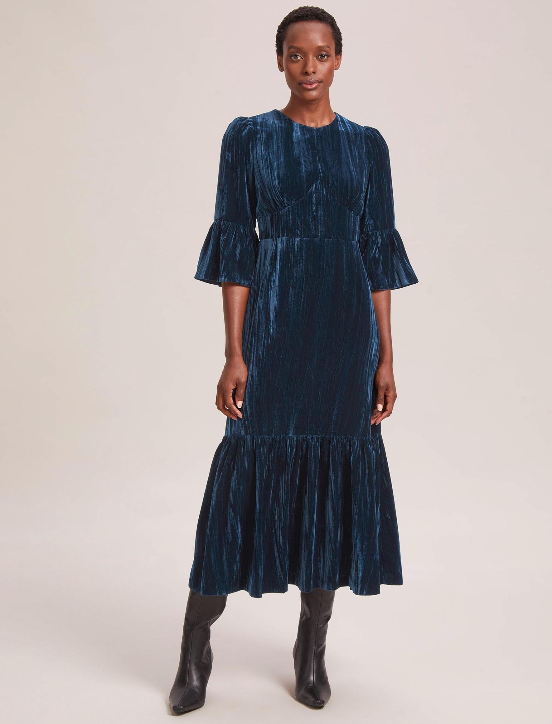 Daphne Velvet Maxi Dress - Dark Blue