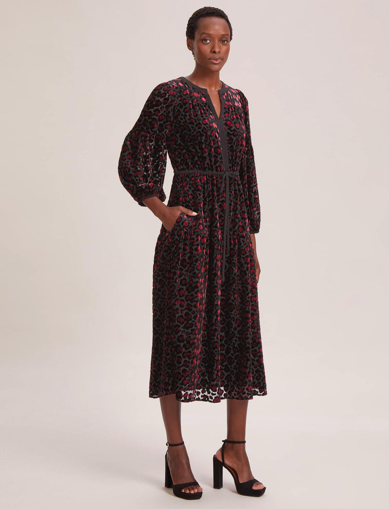 Addison Devoré Maxi Dress - Red Leopard Devoré