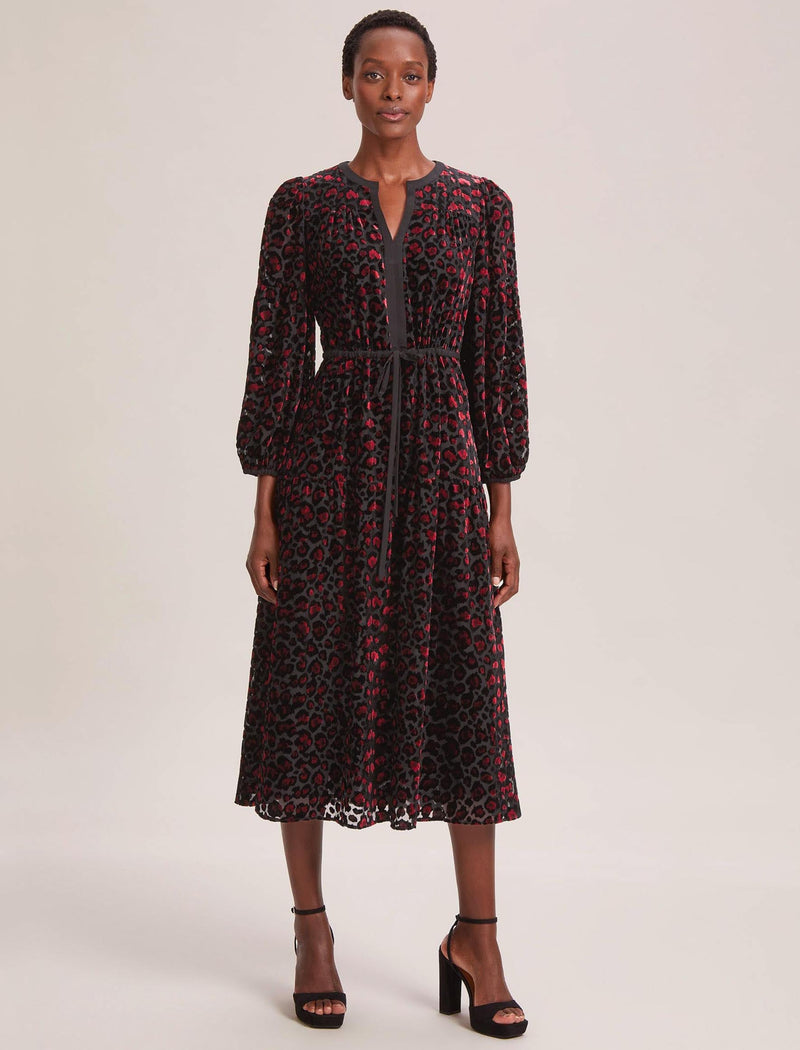 Addison Devoré Maxi Dress - Red Leopard Devoré